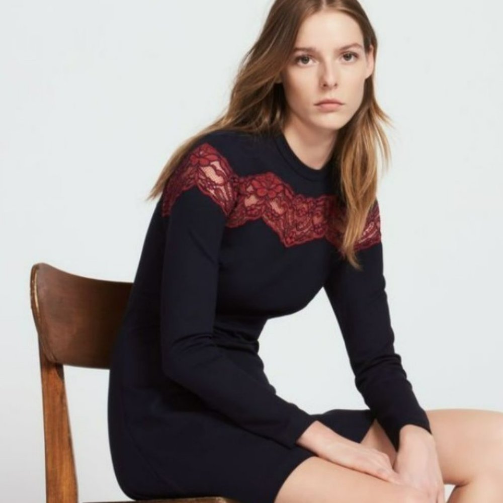 NWT Sandro Jaisy Lace-combo Dress / 2/FR38/M
